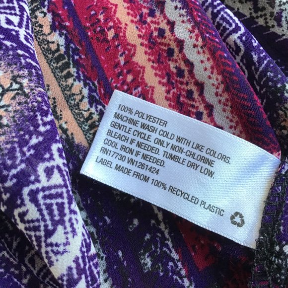 Women's Purple Zig Zag 3/4 Sleeve Tie V Neck Tunic - Picture 7 of 7